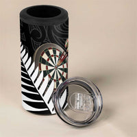 Personalised New Zealand Darts 4 in 1 Can Cooler Tumbler Silver Fern Aotearoa Maori Pattern LT14 - Polynesian Pride