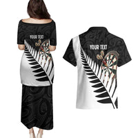 Personalised New Zealand Darts Couples Matching Puletasi and Hawaiian Shirt Silver Fern Aotearoa Maori Pattern LT14 - Polynesian Pride