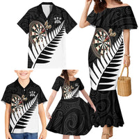 Personalised New Zealand Darts Family Matching Mermaid Dress and Hawaiian Shirt Silver Fern Aotearoa Maori Pattern LT14 - Polynesian Pride