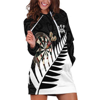 Personalised New Zealand Darts Hoodie Dress Silver Fern Aotearoa Maori Pattern LT14 Black - Polynesian Pride