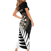 Personalised New Zealand Darts Short Sleeve Bodycon Dress Silver Fern Aotearoa Maori Pattern LT14 - Polynesian Pride