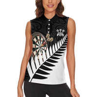 Personalised New Zealand Darts Women Sleeveless Polo Shirt Silver Fern Aotearoa Maori Pattern LT14 - Polynesian Pride