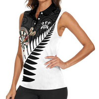 Personalised New Zealand Darts Women Sleeveless Polo Shirt Silver Fern Aotearoa Maori Pattern LT14 - Polynesian Pride