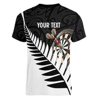 Personalised New Zealand Darts Women V-Neck T-Shirt Silver Fern Aotearoa Maori Pattern LT14 - Polynesian Pride