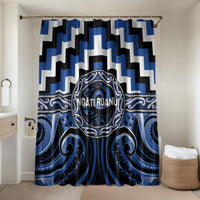 Aotearoa Ngati Ruanui Bathroom Set Maori Iwi Poutama Puhoro Tattoo LT14 Shower Curtain Only Blue - Polynesian Pride