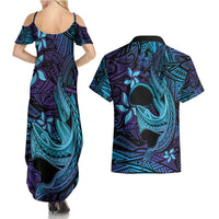 Nukuoro Atoll Couples Matching Summer Maxi Dress and Hawaiian Shirt Polynesian Shark Tattoo Purple Gradient Vibes LT14 - Polynesian Pride