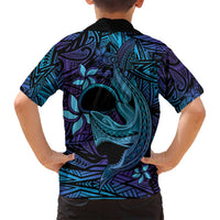 Nukuoro Atoll Family Matching Off Shoulder Maxi Dress and Hawaiian Shirt Polynesian Shark Tattoo Purple Gradient Vibes LT14 - Polynesian Pride