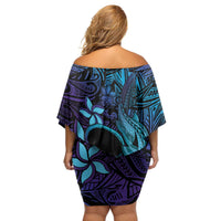 Nukuoro Atoll Family Matching Off Shoulder Short Dress and Hawaiian Shirt Polynesian Shark Tattoo Purple Gradient Vibes LT14 - Polynesian Pride