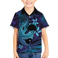 Nukuoro Atoll Family Matching Summer Maxi Dress and Hawaiian Shirt Polynesian Shark Tattoo Purple Gradient Vibes LT14 Son's Shirt Purple - Polynesian Pride