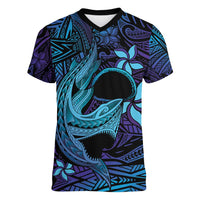 Nukuoro Atoll Women V-Neck T-Shirt Polynesian Shark Tattoo Purple Gradient Vibes LT14 Female Purple - Polynesian Pride