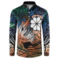 Personalised Kwajalein Atoll Button Sweatshirt Polynesian Shark Tattoo Gradient Vibes