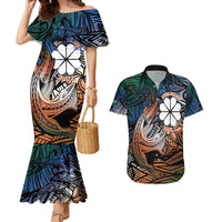 Personalised Kwajalein Atoll Couples Matching Mermaid Dress and Hawaiian Shirt Polynesian Shark Tattoo Gradient Vibes LT14 Black - Polynesian Pride