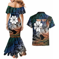 Personalised Kwajalein Atoll Couples Matching Mermaid Dress and Hawaiian Shirt Polynesian Shark Tattoo Gradient Vibes LT14 - Polynesian Pride