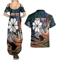 Personalised Kwajalein Atoll Couples Matching Summer Maxi Dress and Hawaiian Shirt Polynesian Shark Tattoo Gradient Vibes LT14 - Polynesian Pride