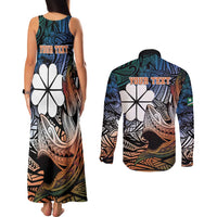 Personalised Kwajalein Atoll Couples Matching Tank Maxi Dress and Long Sleeve Button Shirt Polynesian Shark Tattoo Gradient Vibes LT14 - Polynesian Pride