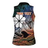 Personalised Kwajalein Atoll Women Sleeveless Polo Shirt Polynesian Shark Tattoo Gradient Vibes LT14 - Polynesian Pride