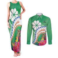 Marshall Islands Kwajalein Atoll Couples Matching Tank Maxi Dress and Long Sleeve Button Shirt Curves Polynesian Mix Tropical Flowers LT14 Green - Polynesian Pride