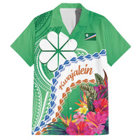Marshall Islands Kwajalein Atoll Family Matching Off The Shoulder Long Sleeve Dress and Hawaiian Shirt Curves Polynesian Mix Tropical Flowers LT14 Dad's Shirt - Short Sleeve Green - Polynesian Pride