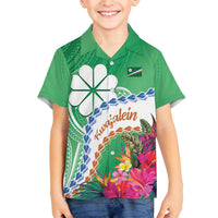 Marshall Islands Kwajalein Atoll Family Matching Off The Shoulder Long Sleeve Dress and Hawaiian Shirt Curves Polynesian Mix Tropical Flowers LT14 Son's Shirt Green - Polynesian Pride