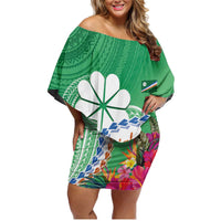 Marshall Islands Kwajalein Atoll Family Matching Off Shoulder Short Dress and Hawaiian Shirt Curves Polynesian Mix Tropical Flowers LT14 Mom's Dress Green - Polynesian Pride