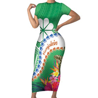 Marshall Islands Kwajalein Atoll Family Matching Short Sleeve Bodycon Dress and Hawaiian Shirt Curves Polynesian Mix Tropical Flowers LT14 Mom's Dress Green - Polynesian Pride