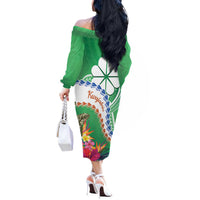 Marshall Islands Kwajalein Atoll Off The Shoulder Long Sleeve Dress Curves Polynesian Mix Tropical Flowers LT14 - Polynesian Pride