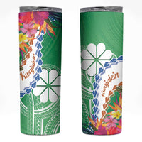 Marshall Islands Kwajalein Atoll Skinny Tumbler Curves Polynesian Mix Tropical Flowers LT14 Green - Polynesian Pride