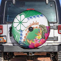 Marshall Islands Kwajalein Atoll Spare Tire Cover Curves Polynesian Mix Tropical Flowers LT14 Green - Polynesian Pride