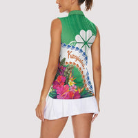 Marshall Islands Kwajalein Atoll Women Sleeveless Polo Shirt Curves Polynesian Mix Tropical Flowers LT14 - Polynesian Pride