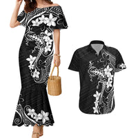 Black Hawaii Couples Matching Mermaid Dress and Hawaiian Shirt Hammerhead Shark Tattoo Curve Polynesian LT14 Black - Polynesian Pride