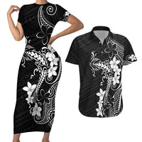 Black Hawaii Couples Matching Short Sleeve Bodycon Dress and Hawaiian Shirt Hammerhead Shark Tattoo Curve Polynesian LT14 Black - Polynesian Pride