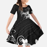 Black Hawaii Family Matching Summer Maxi Dress and Hawaiian Shirt Hammerhead Shark Tattoo Curve Polynesian LT14 Daughter's Dress Black - Polynesian Pride