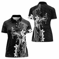 Black Hawaii Women Polo Shirt Hammerhead Shark Tattoo Curve Polynesian - Polynesian Pride