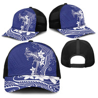 Blue Hawaii Baseball Net Cap Hammerhead Shark Tattoo Curve Polynesian - Polynesian Pride