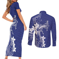 Blue Hawaii Couples Matching Short Sleeve Bodycon Dress and Long Sleeve Button Shirt Hammerhead Shark Tattoo Curve Polynesian LT14 - Polynesian Pride