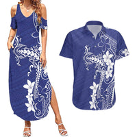 Blue Hawaii Couples Matching Summer Maxi Dress and Hawaiian Shirt Hammerhead Shark Tattoo Curve Polynesian LT14 Blue - Polynesian Pride