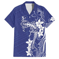 Blue Hawaii Family Matching Off The Shoulder Long Sleeve Dress and Hawaiian Shirt Hammerhead Shark Tattoo Curve Polynesian LT14 Dad's Shirt - Short Sleeve Blue - Polynesian Pride