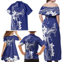 Blue Hawaii Family Matching Off Shoulder Maxi Dress and Hawaiian Shirt Hammerhead Shark Tattoo Curve Polynesian LT14 - Polynesian Pride