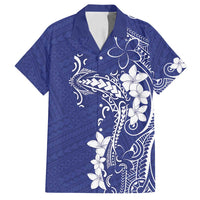 Blue Hawaii Family Matching Off Shoulder Maxi Dress and Hawaiian Shirt Hammerhead Shark Tattoo Curve Polynesian LT14 Dad's Shirt - Short Sleeve Blue - Polynesian Pride
