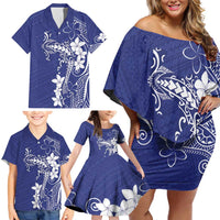 Blue Hawaii Family Matching Off Shoulder Short Dress and Hawaiian Shirt Hammerhead Shark Tattoo Curve Polynesian LT14 - Polynesian Pride