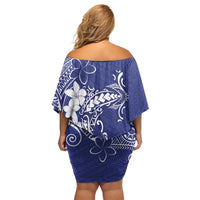 Blue Hawaii Family Matching Off Shoulder Short Dress and Hawaiian Shirt Hammerhead Shark Tattoo Curve Polynesian LT14 - Polynesian Pride