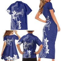 Blue Hawaii Family Matching Short Sleeve Bodycon Dress and Hawaiian Shirt Hammerhead Shark Tattoo Curve Polynesian LT14 - Polynesian Pride