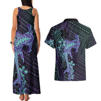 Purple Paradise Hawaii Couples Matching Tank Maxi Dress and Hawaiian Shirt Hammerhead Shark Tattoo Curve Polynesian LT14 - Polynesian Pride