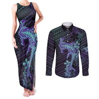 Purple Paradise Hawaii Couples Matching Tank Maxi Dress and Long Sleeve Button Shirt Hammerhead Shark Tattoo Curve Polynesian LT14 Purple - Polynesian Pride