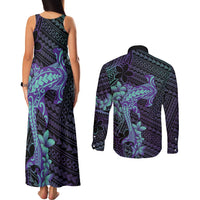 Purple Paradise Hawaii Couples Matching Tank Maxi Dress and Long Sleeve Button Shirt Hammerhead Shark Tattoo Curve Polynesian LT14 - Polynesian Pride
