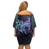 Purple Paradise Hawaii Family Matching Off Shoulder Short Dress and Hawaiian Shirt Hammerhead Shark Tattoo Curve Polynesian LT14 - Polynesian Pride