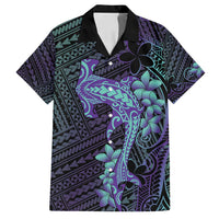 Purple Paradise Hawaii Family Matching Puletasi and Hawaiian Shirt Hammerhead Shark Tattoo Curve Polynesian LT14 Dad's Shirt - Short Sleeve Purple - Polynesian Pride