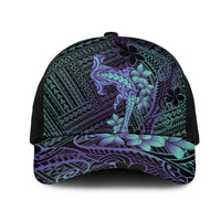 Purple Paradise Hawaii Mesh Trucker Cap Hammerhead Shark Tattoo Curve Polynesian - Polynesian Pride