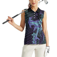 Purple Paradise Hawaii Women Sleeveless Polo Shirt Hammerhead Shark Tattoo Curve Polynesian LT14 - Polynesian Pride