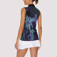 Purple Paradise Hawaii Women Sleeveless Polo Shirt Hammerhead Shark Tattoo Curve Polynesian LT14 - Polynesian Pride